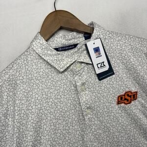 Oklahoma Polo Shirt Men's Medium Gray White Geometric Floral Embroidered NEW